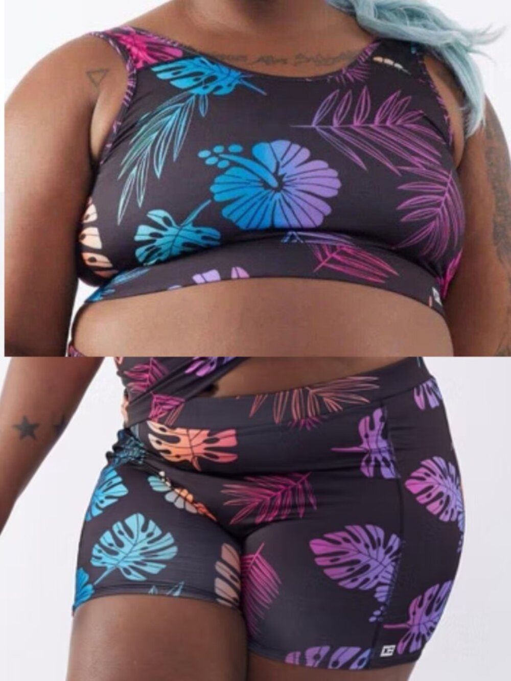 TomboyX Women's Sport Swimsuit Set in Tropadelic Print Size XL/2XL